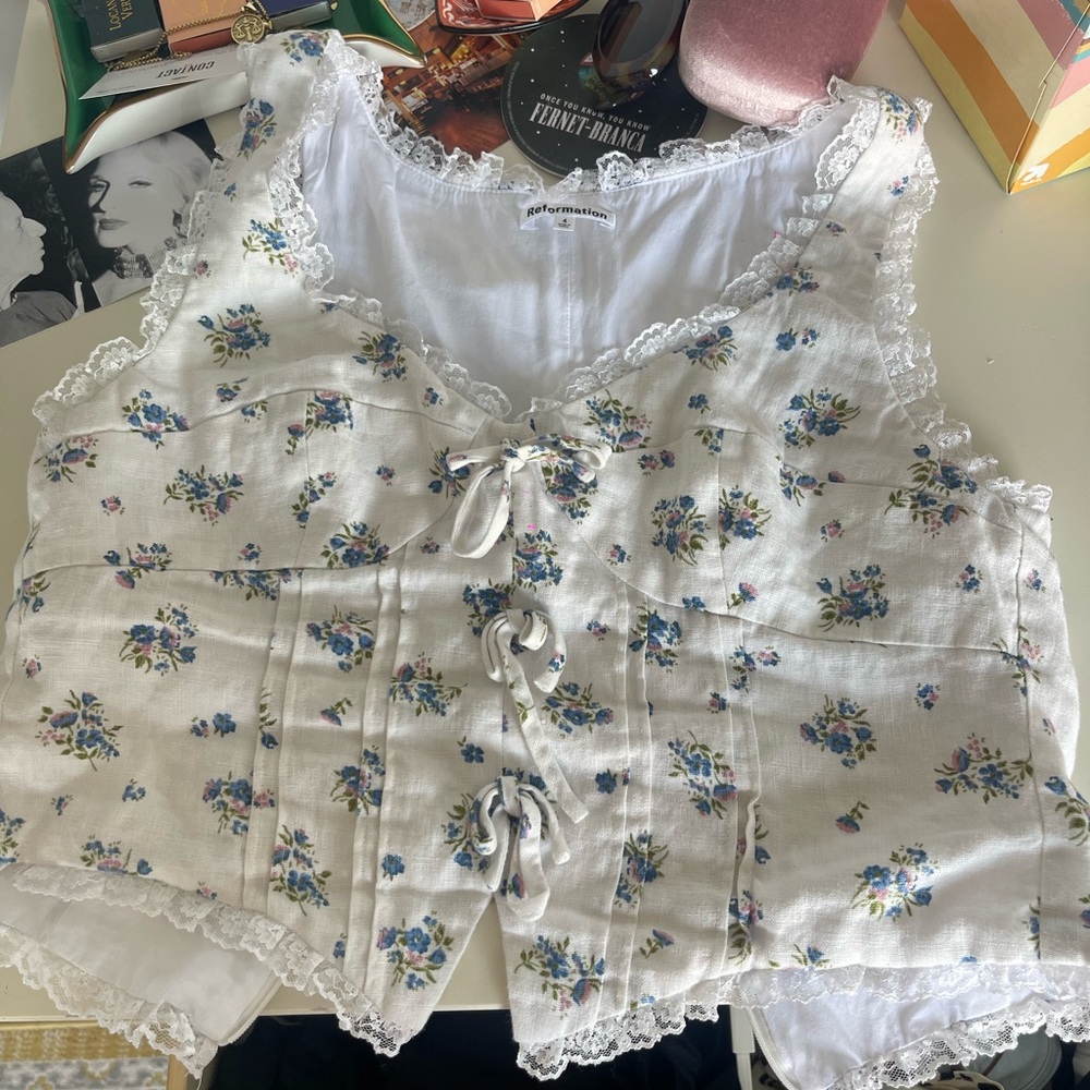 Reformation Floral Lace-Trimmed Top